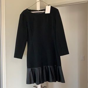Zara NEW Black Dress with faux Leather Trim